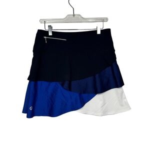 GGblue Luxe Sport Women's Tiered Ruffle Skirt with Shorts Navy Blue White